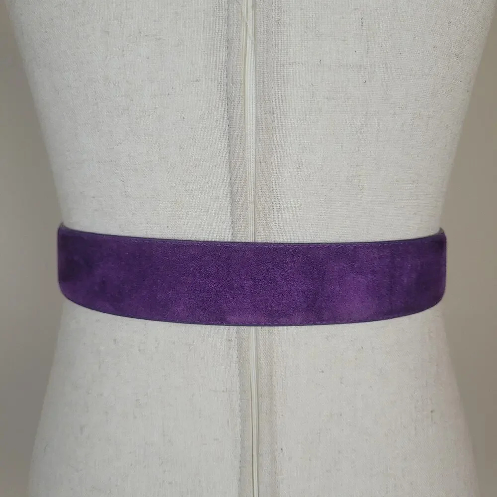 Vintage Sostanza Belt Medium Purple Suede Leather Wide Embroidered Boho 80s